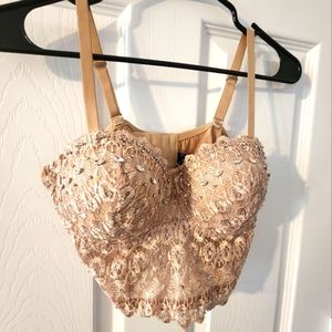 Nude Gemstone Bling Crop Top-New with Tag